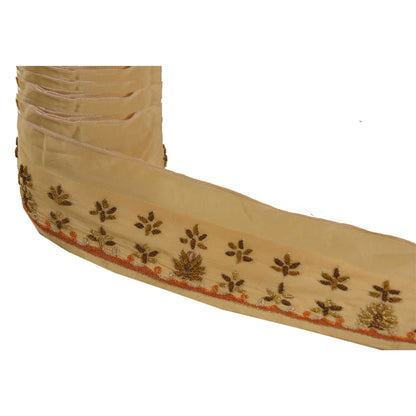 Sanskriti Vintage 1 Yd Sari Bord Håndbroderet Kant Syarbejde Cremefarvet Blonde