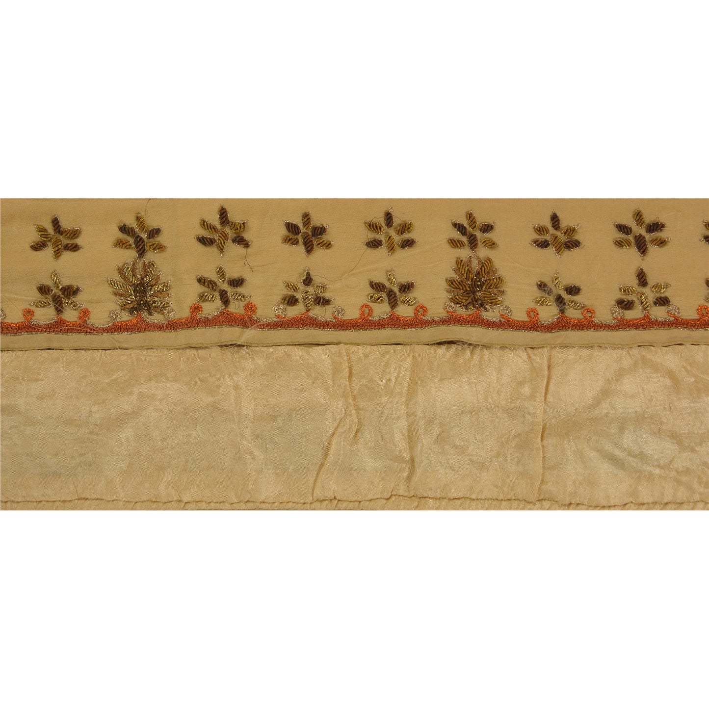 Sanskriti Vintage 1 Yd Sari Bord Håndbroderet Kant Syarbejde Cremefarvet Blonde