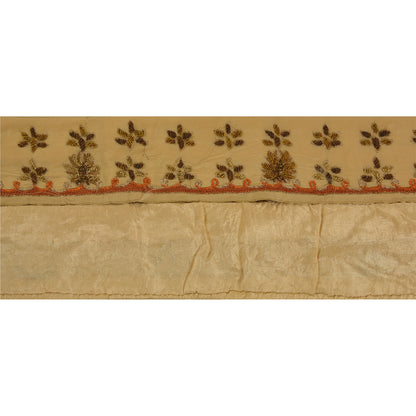 Sanskriti Vintage 1 Yd Sari Bord Håndbroderet Kant Syarbejde Cremefarvet Blonde