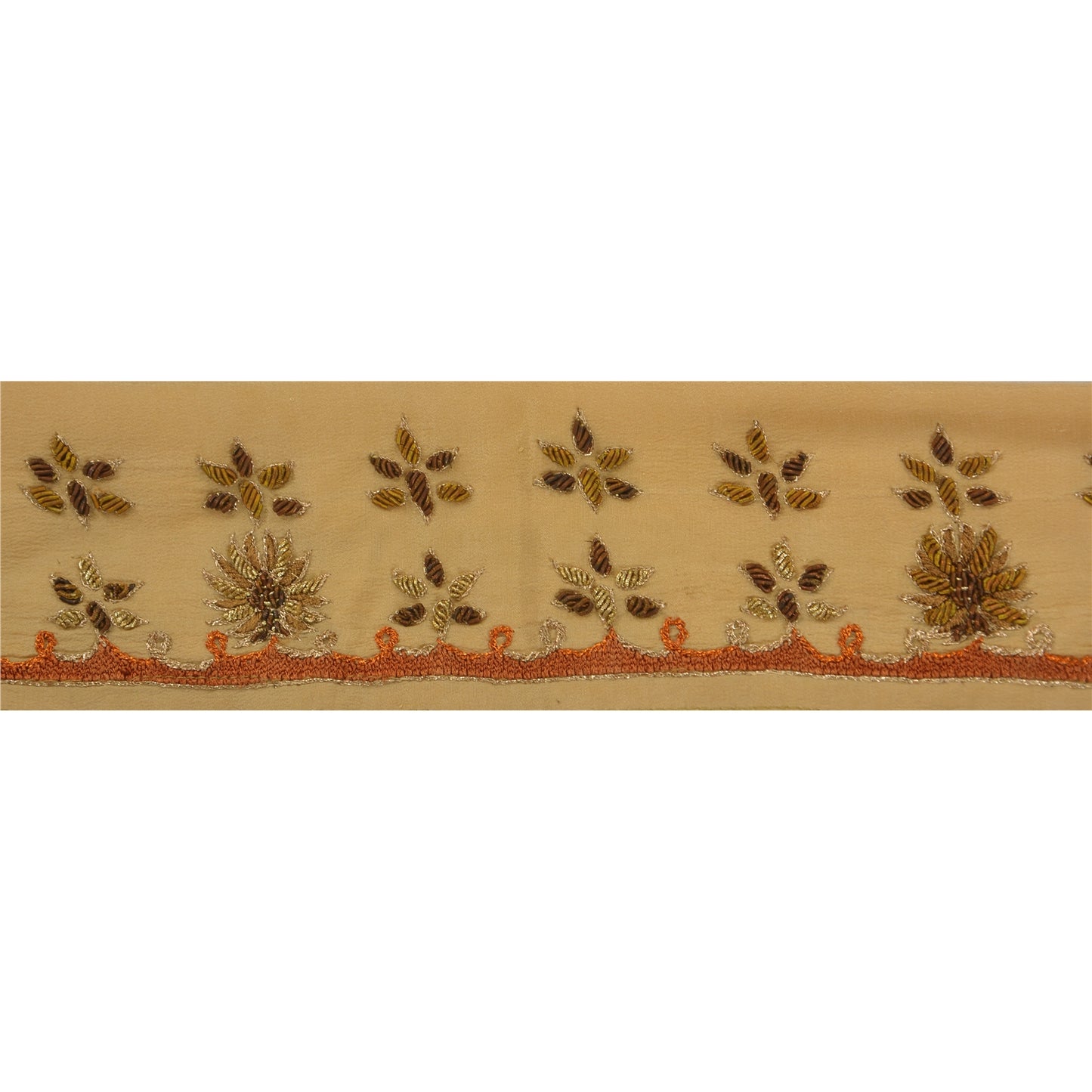 Sanskriti Vintage 1 Yd Sari Bord Håndbroderet Kant Syarbejde Cremefarvet Blonde