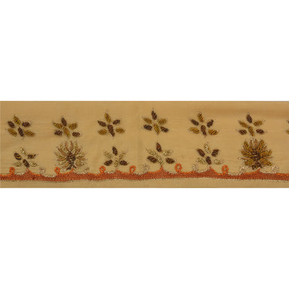 Sanskriti Vintage 1 Yd Sari Bord Håndbroderet Kant Syarbejde Cremefarvet Blonde