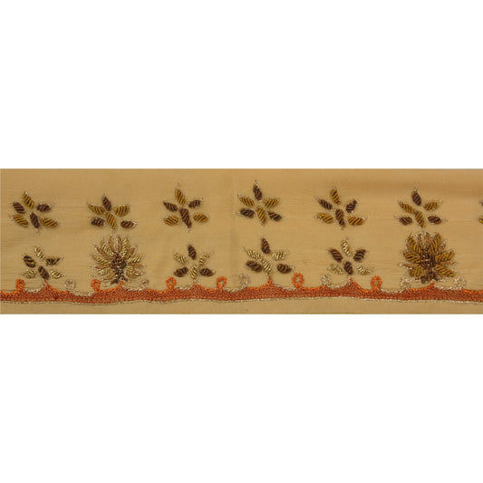 Sanskriti Vintage 1 Yd Sari Bord Håndbroderet Kant Syarbejde Cremefarvet Blonde