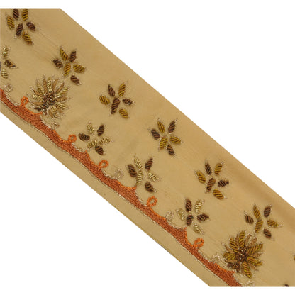 Sanskriti Vintage 1 Yd Sari Bord Håndbroderet Kant Syarbejde Cremefarvet Blonde