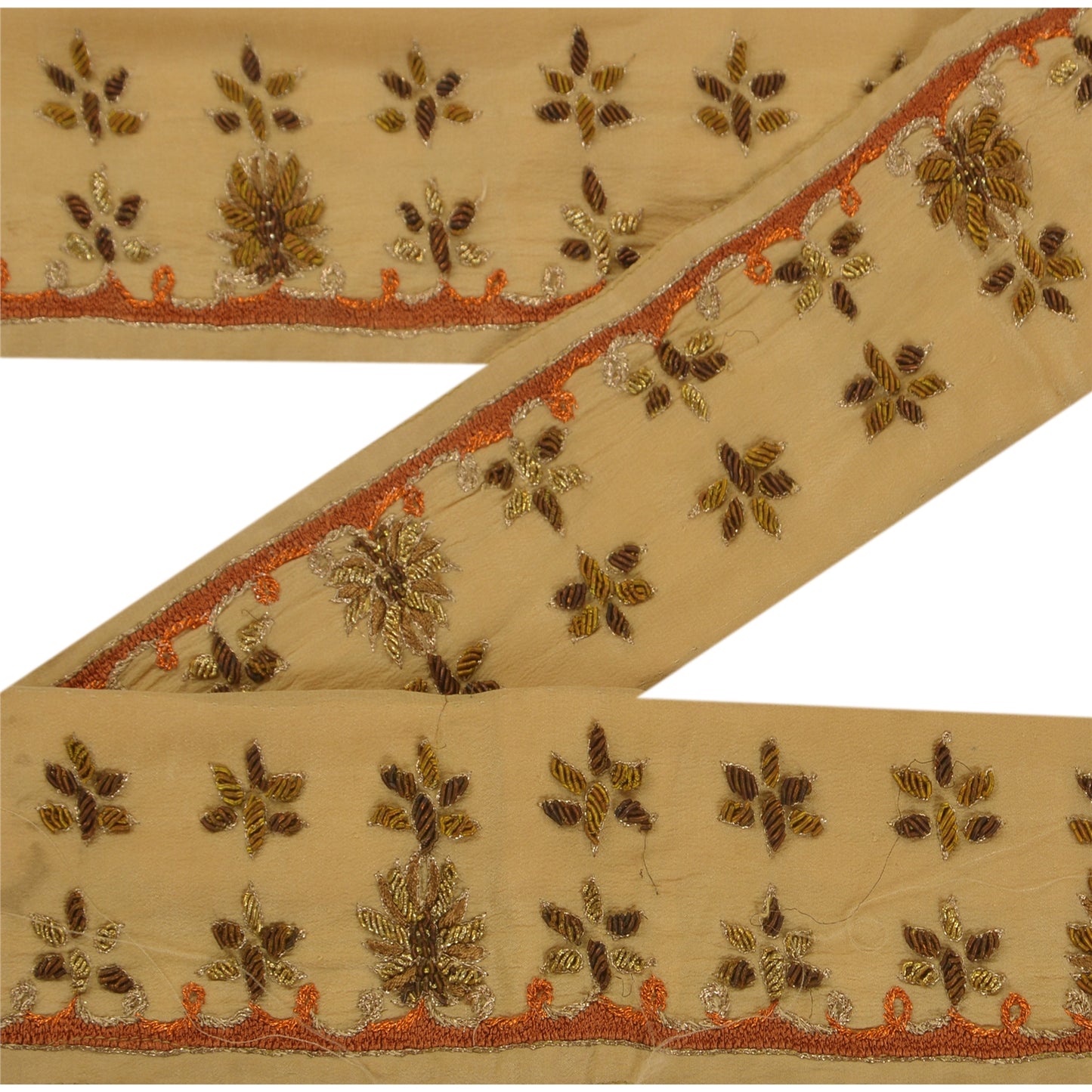 Sanskriti Vintage 1 Yd Sari Bord Håndbroderet Kant Syarbejde Cremefarvet Blonde