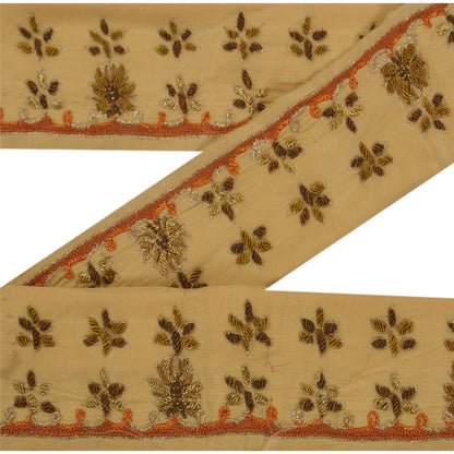 Sanskriti Vintage 1 Yd Sari Bord Håndbroderet Kant Syarbejde Cremefarvet Blonde