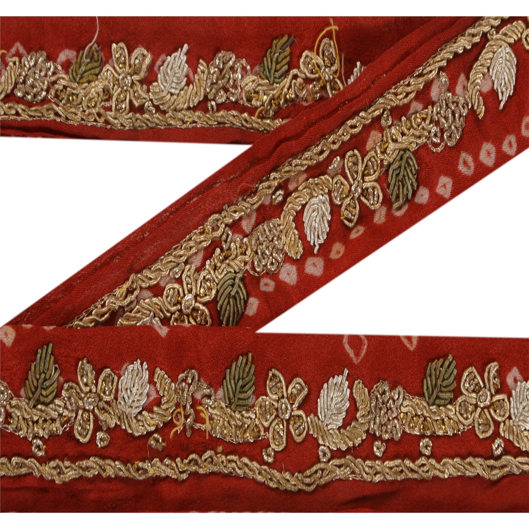 Sanskriti Vintage 5 YD Bandhani Sari Border Hand Embroidered Craft Trim Lace