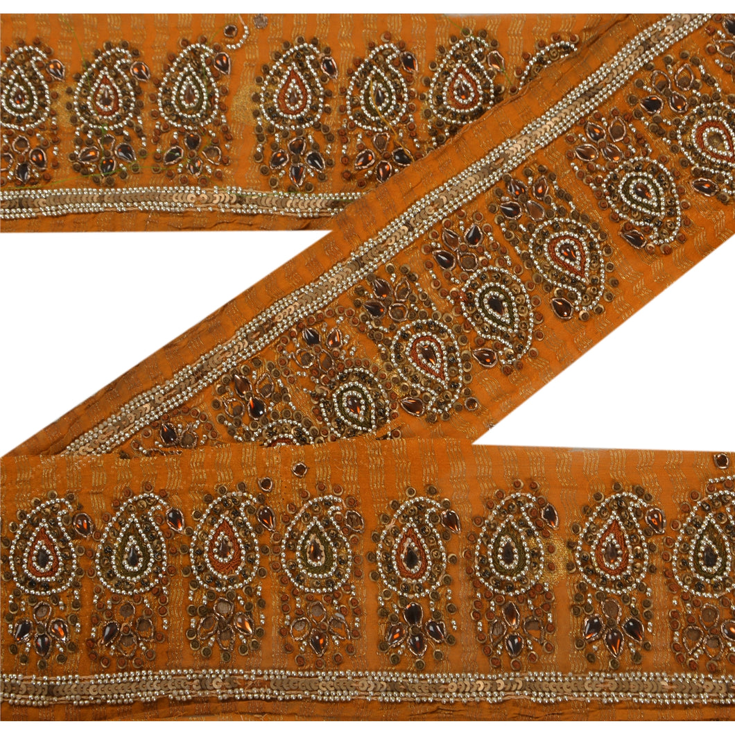 Sanskriti Vintage 6 YD Sari Border Hand Beaded Woven Trim Sewing Craft Lace