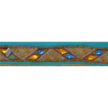Load image into Gallery viewer, Sanskriti Vintage 3 YD Sari Border Hand Beaded Craft Trim Décor Ribbon Blue Lace
