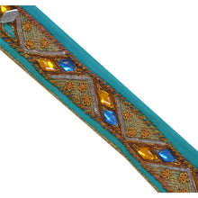 Load image into Gallery viewer, Sanskriti Vintage 3 YD Sari Border Hand Beaded Craft Trim Décor Ribbon Blue Lace
