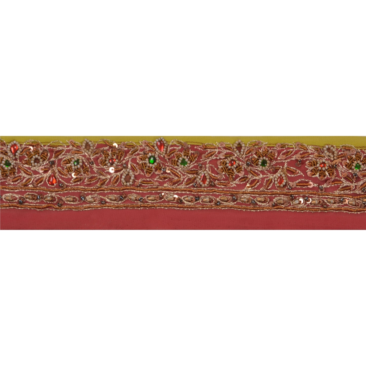 Sanskriti Vintage 1 Yd Sari Border Hand Beaded Craft Trim Sewing Green Lace