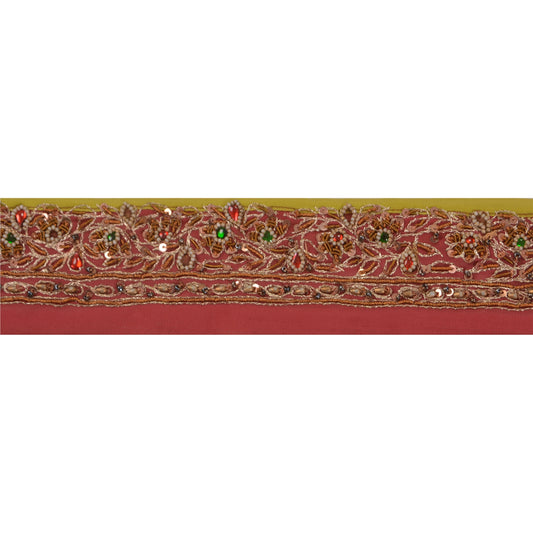 Sanskriti Vintage 1 Yd Sari Border Hand Beaded Craft Trim Sewing Green Lace