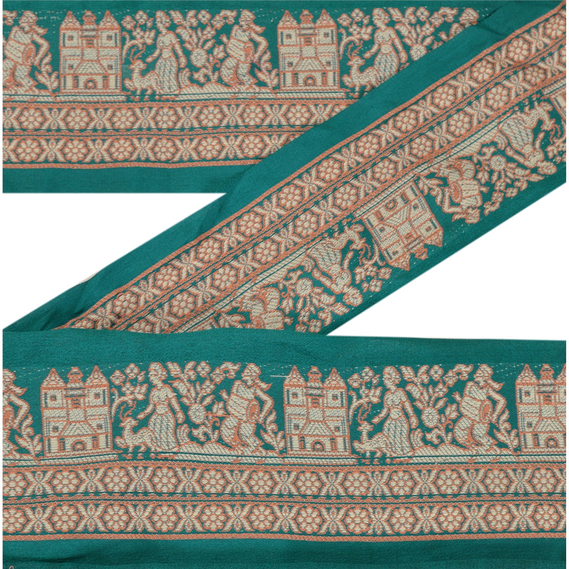 Sanskriti Vintage 1 Yd Sari Border Craft Woven Baluchari Sewing Green 2.2"W Lace
