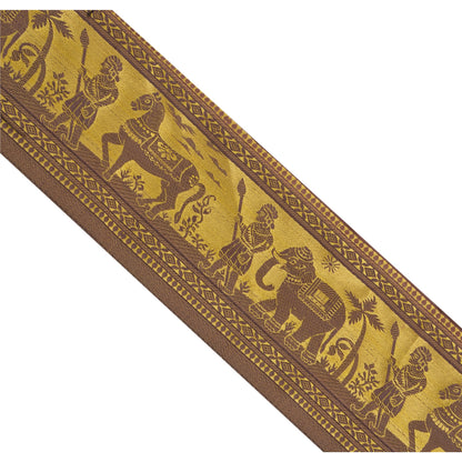 Sanskriti Vintage 1 Yd Sari Border Woven Baluchari Trim Sewing Brown Craft Lace