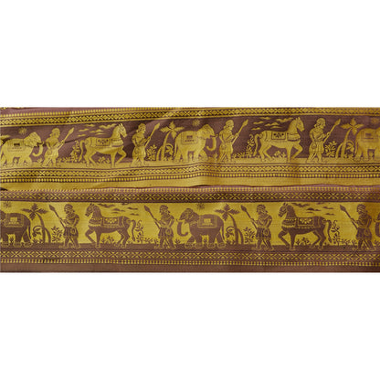 Sanskriti Vintage 1 Yd Sari Border Woven Baluchari Trim Sewing Brown Craft Lace