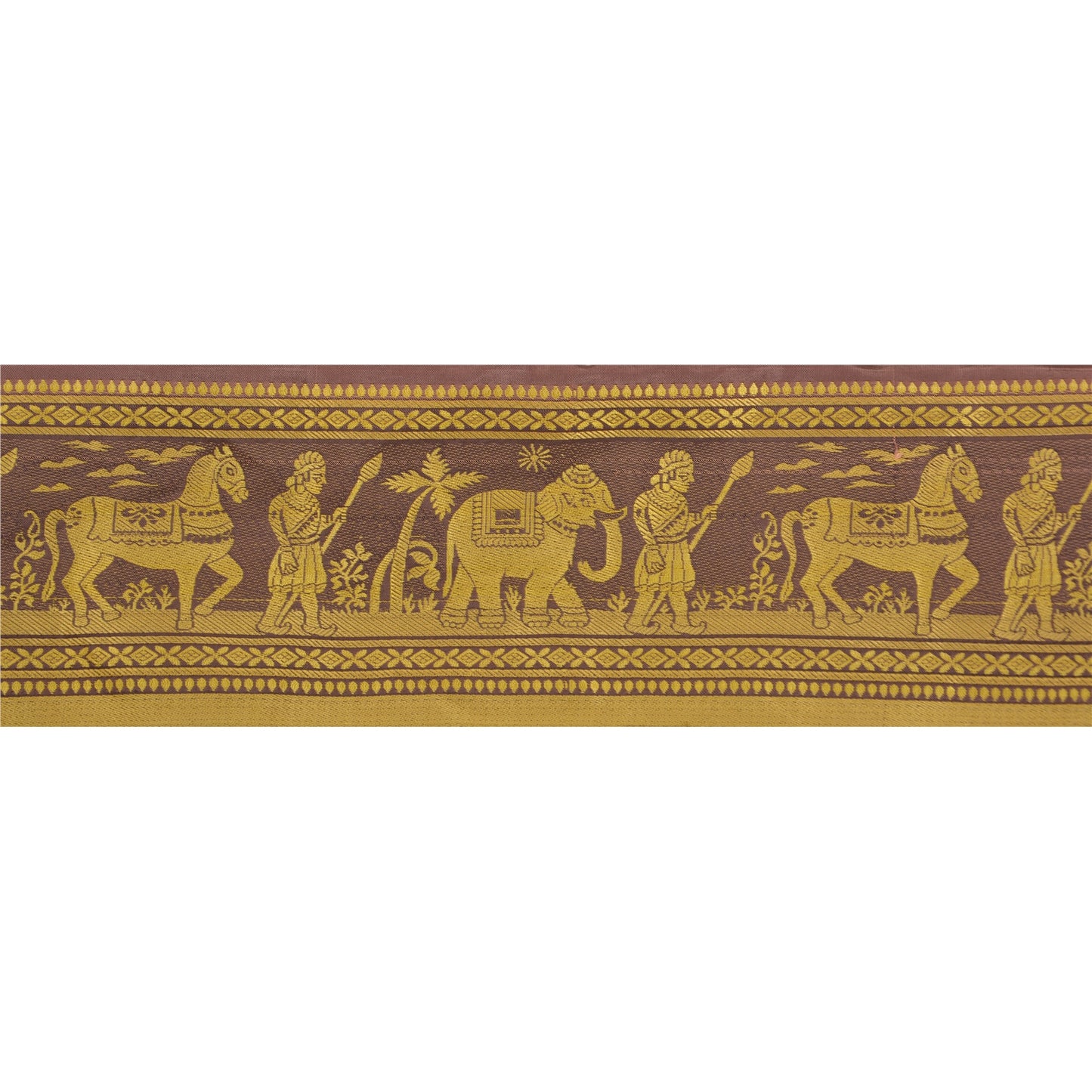 Sanskriti Vintage 1 Yd Sari Border Woven Baluchari Trim Sewing Brown Craft Lace