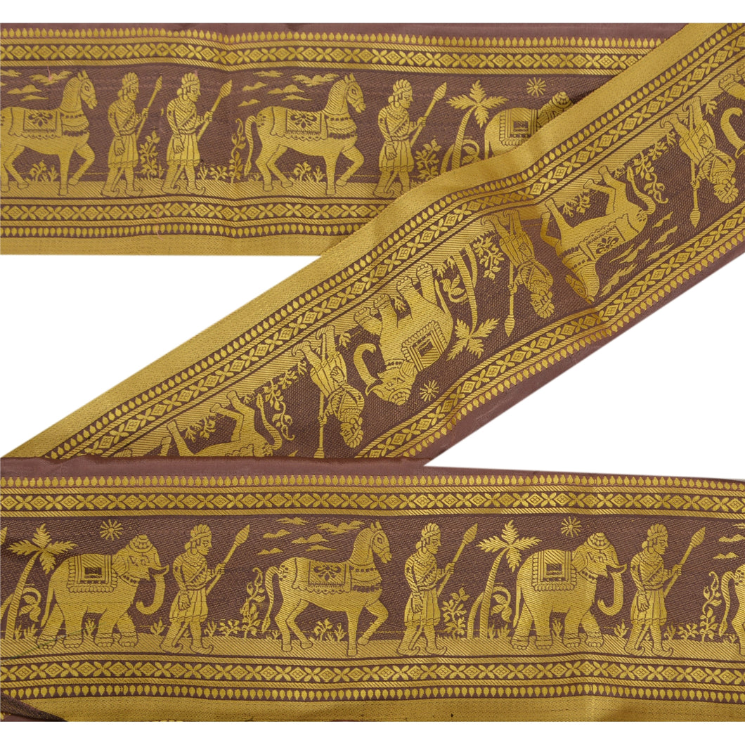 Sanskriti Vintage 8YD Sari Border Woven Baluchari Trim Sewing Brown Craft Lace