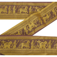 Sanskriti Vintage 1 YD Sari Border Woven Baluchari Trim Sewing Brown Craft Lace
