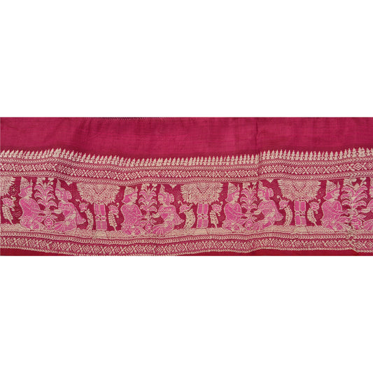 Винтажное санскритское сари, 1 ярд, тканое белучари с каймой, с отделкой из кружева 4 дюйма W