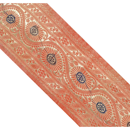 Sanskriti Vintage 1 Yd Trim Red Sari Border Woven Brocade Craft Sewing Zari Lace