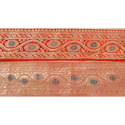 Sanskriti Vintage 1 Yd Trim Red Sari Border Woven Brocade Craft Sewing Zari Lace