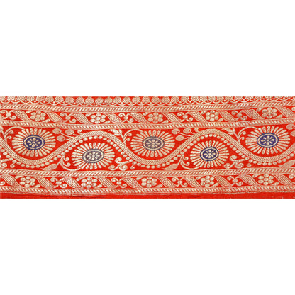 Sanskriti Vintage 1 Yd Trim Red Sari Border Woven Brocade Craft Sewing Zari Lace