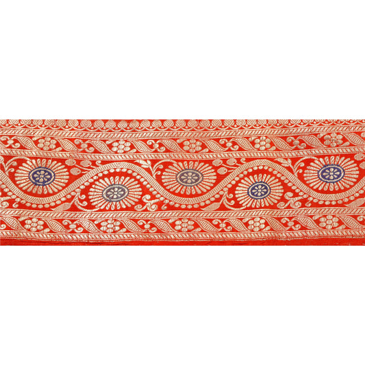 Sanskriti Vintage 1 Yd Trim Red Sari Border Woven Brocade Craft Sewing Zari Lace