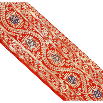Sanskriti Vintage 1 Yd Trim Red Sari Border Woven Brocade Craft Sewing Zari Lace