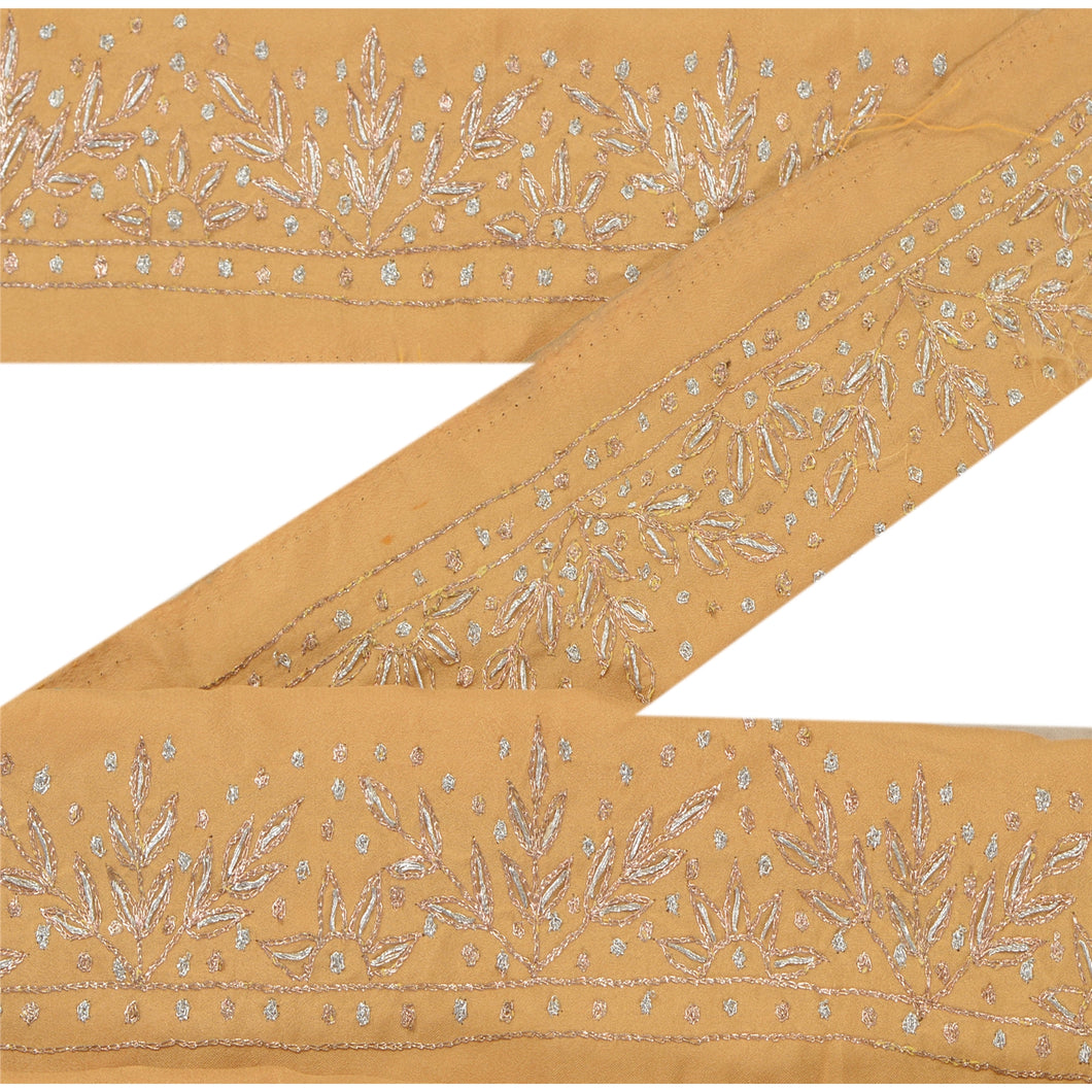 Sanskriti Vintage 5 YD Sari Border Hand Embroidered Sewing Craft Trim Cream Lace
