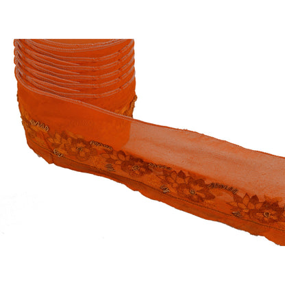Sanskriti Vintage 1 Yd Sari Border Hand Beaded Craft Trim Ribbon Orange Lace