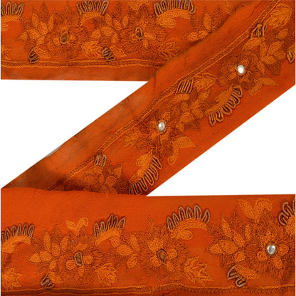 Sanskriti Vintage 1 Yd Sari Border Hand Beaded Craft Trim Ribbon Orange Lace