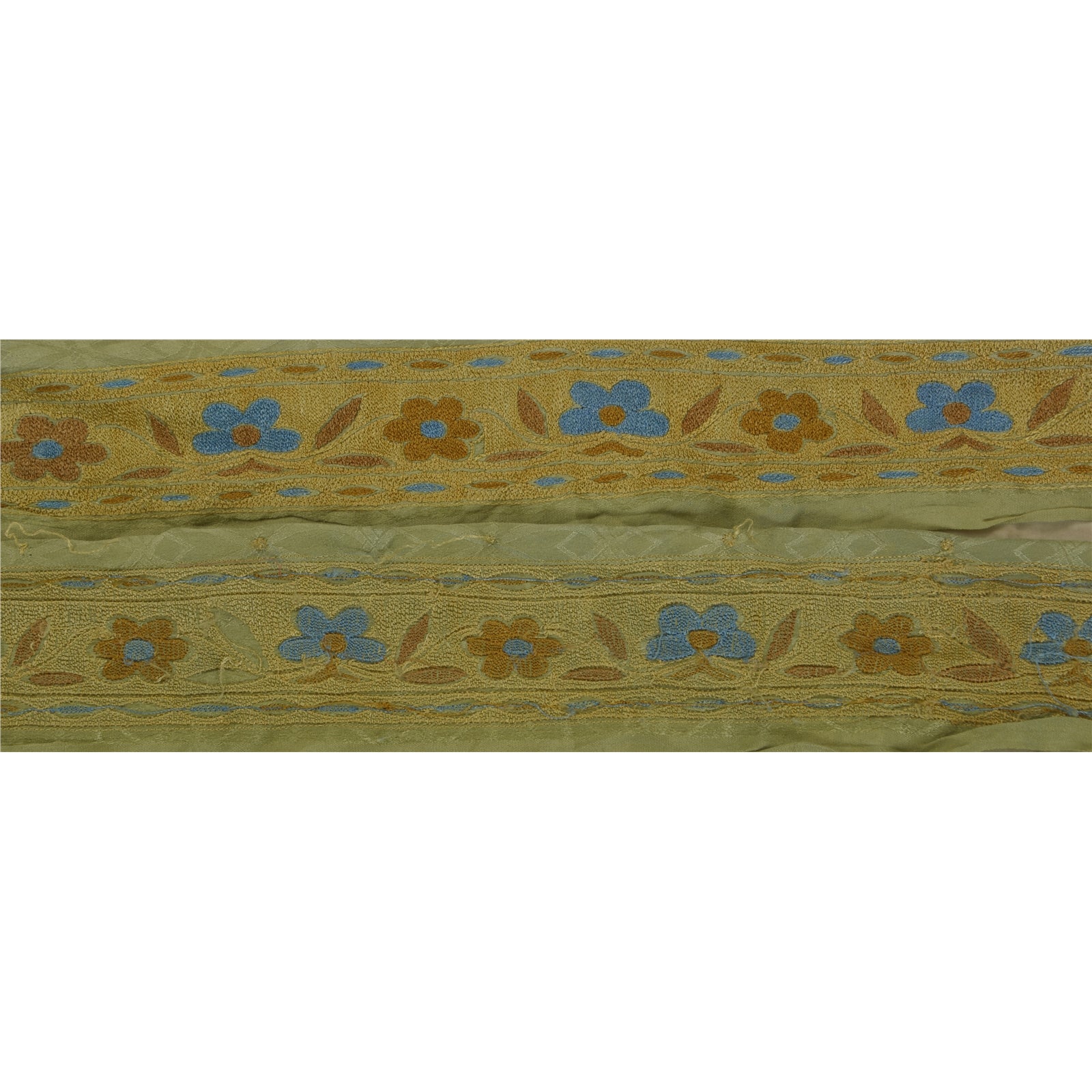 Sanskriti Vintage 1 Yd Sari Border Hand Embroidered Trim Sewing Craft Green Lace