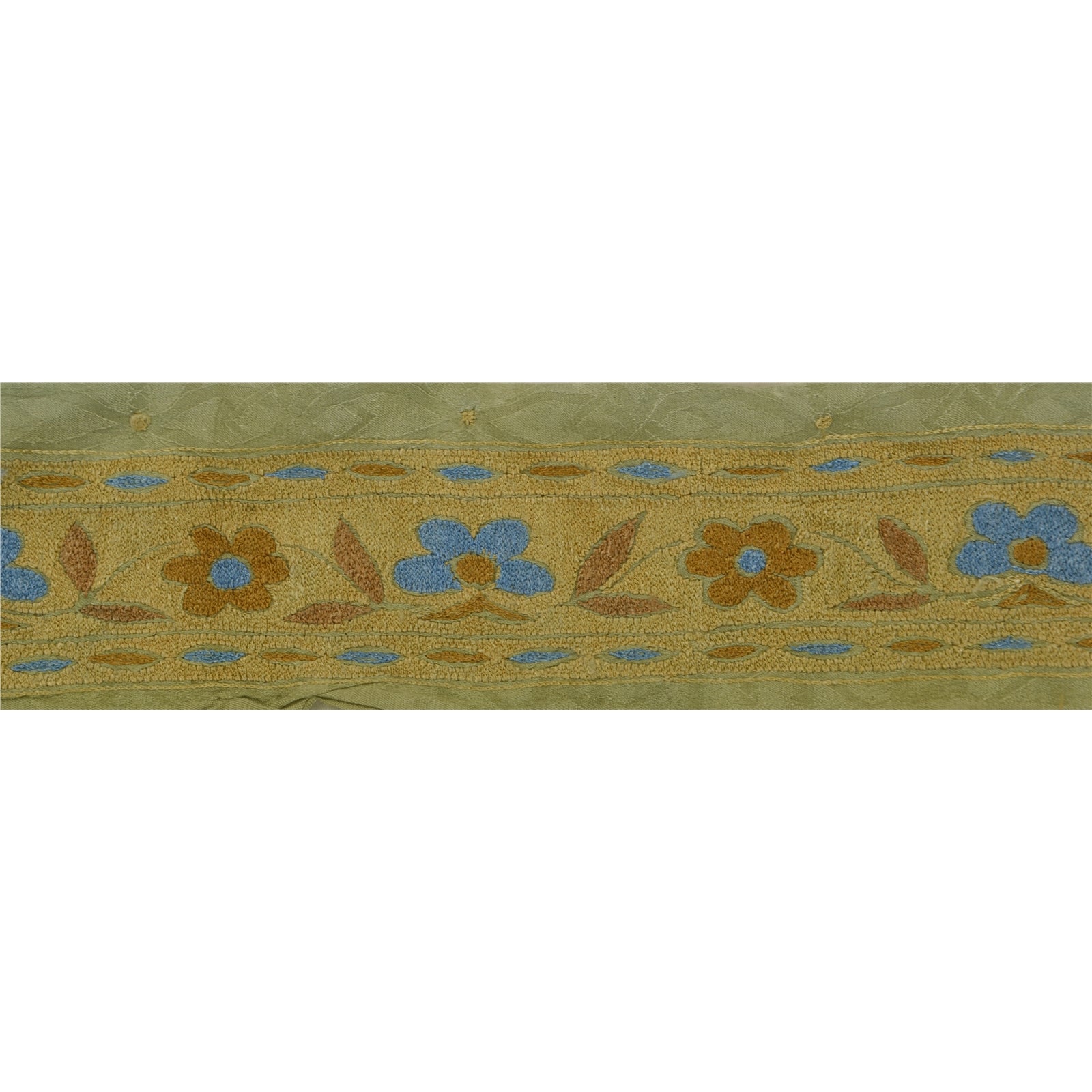 Sanskriti Vintage 1 Yd Sari Border Hand Embroidered Trim Sewing Craft Green Lace