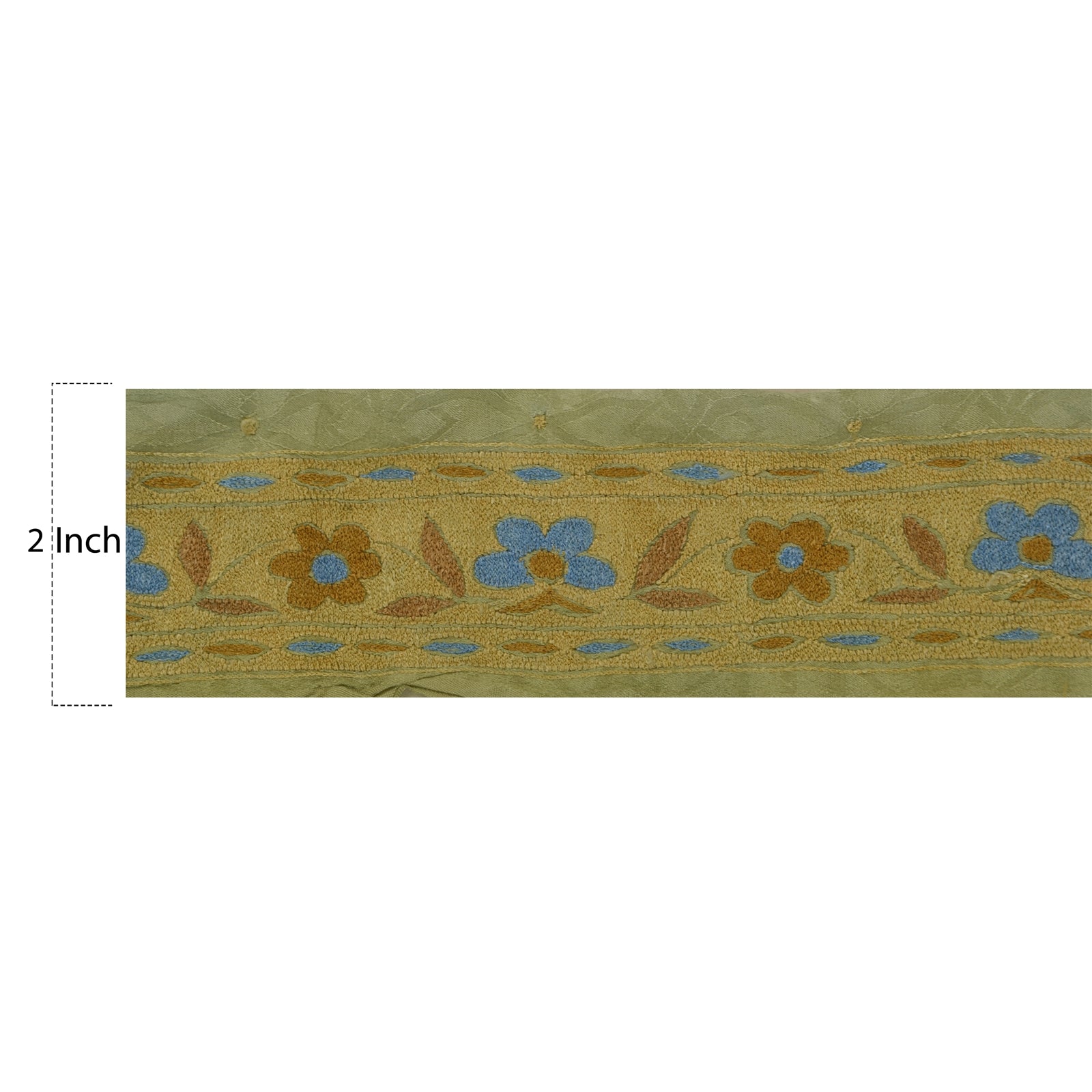 Sanskriti Vintage 1 Yd Sari Border Hand Embroidered Trim Sewing Craft Green Lace