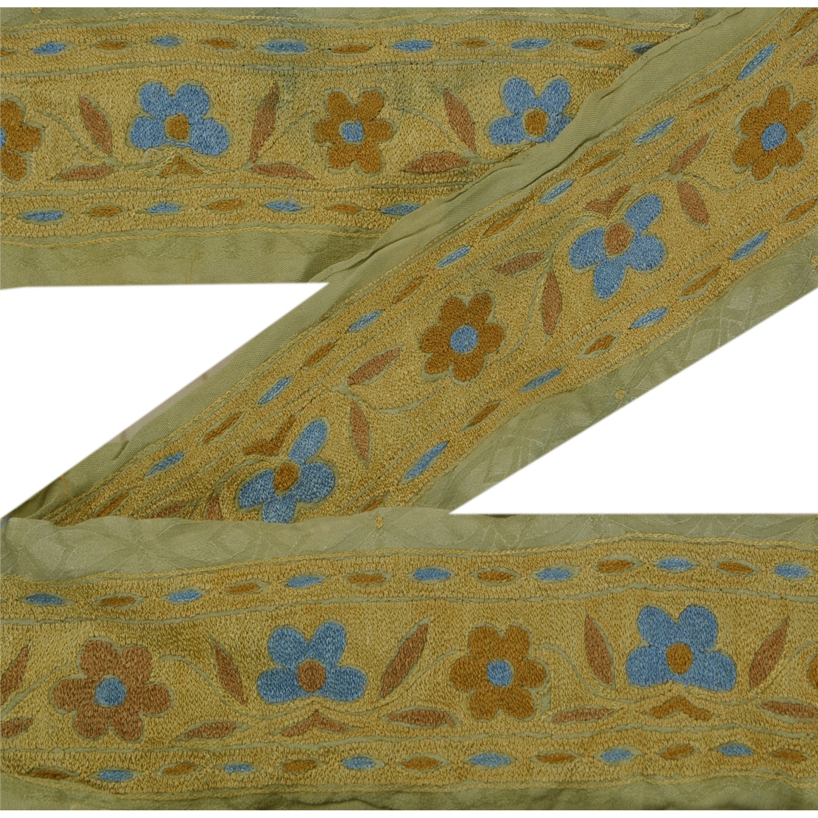 Sanskriti Vintage 1 Yd Sari Border Hand Embroidered Trim Sewing Craft Green Lace