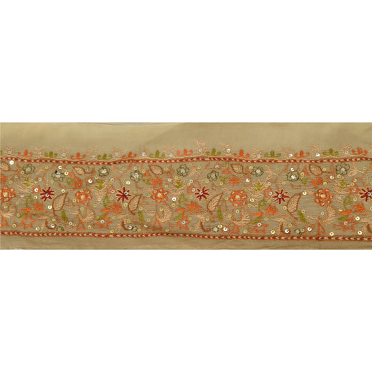 Sanskriti Vintage 1 Yd Sari Border Hand Beaded Trim Ribbon Brown Craft Lace