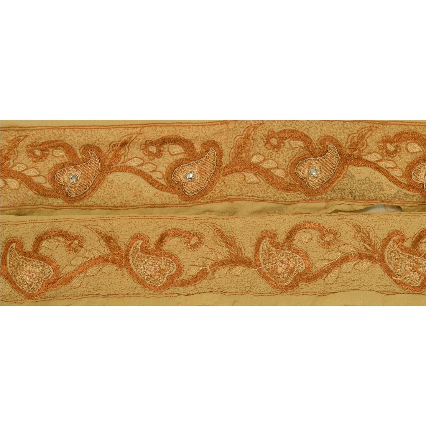 Sanskriti Vintage 1 Yd Sari Craft Border Hand Beaded Sewing Cream Trim Lace