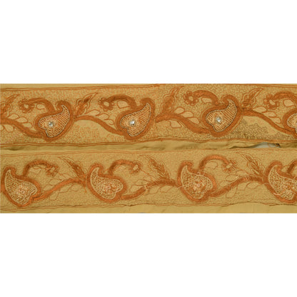 Sanskriti Vintage 1 Yd Sari Craft Border Hand Beaded Sewing Cream Trim Lace