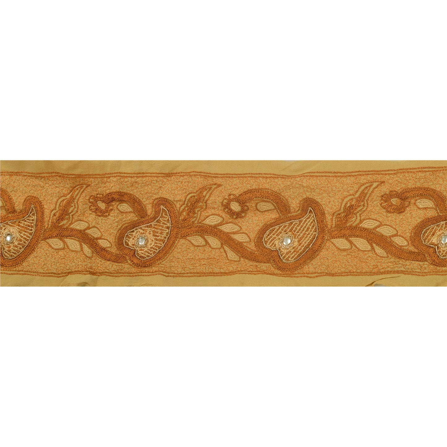 Sanskriti Vintage 1 Yd Sari Craft Border Hand Beaded Sewing Cream Trim Lace