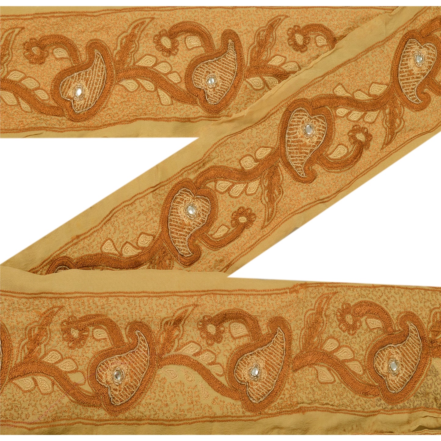 Sanskriti Vintage 1 Yd Sari Craft Border Hand Beaded Sewing Cream Trim Lace