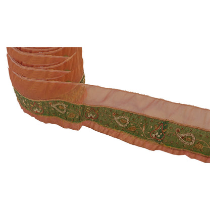 Sanskriti Vintage 1 Yd Sari Håndbroderet Bånd med Gylden Blonde