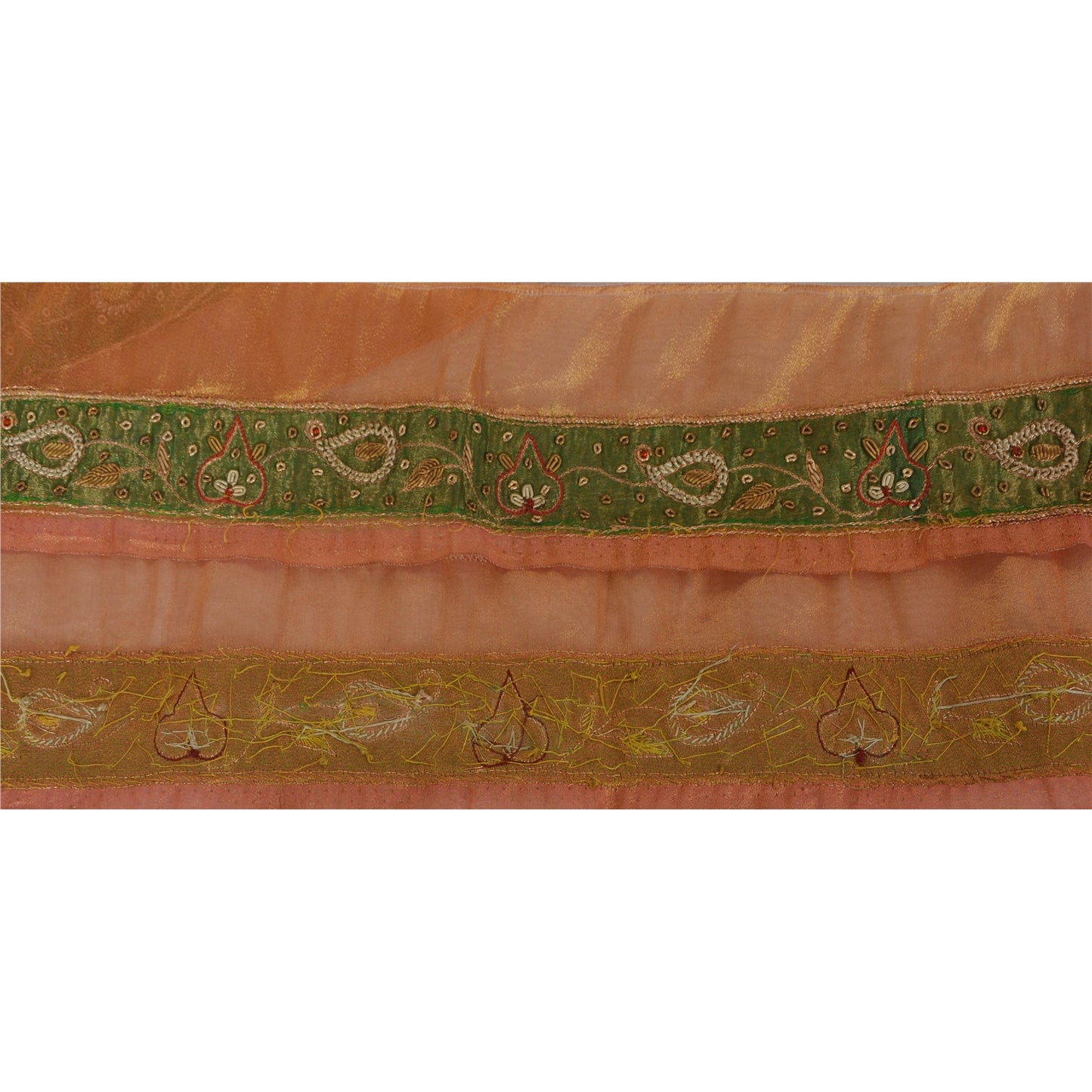 Sanskriti Vintage 1 Yd Sari Håndbroderet Bånd med Gylden Blonde