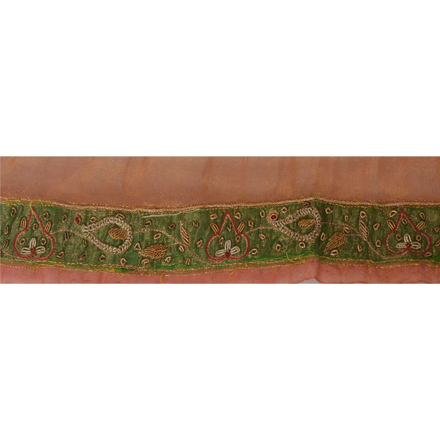 Sanskriti Vintage 1 Yd Sari Håndbroderet Bånd med Gylden Blonde