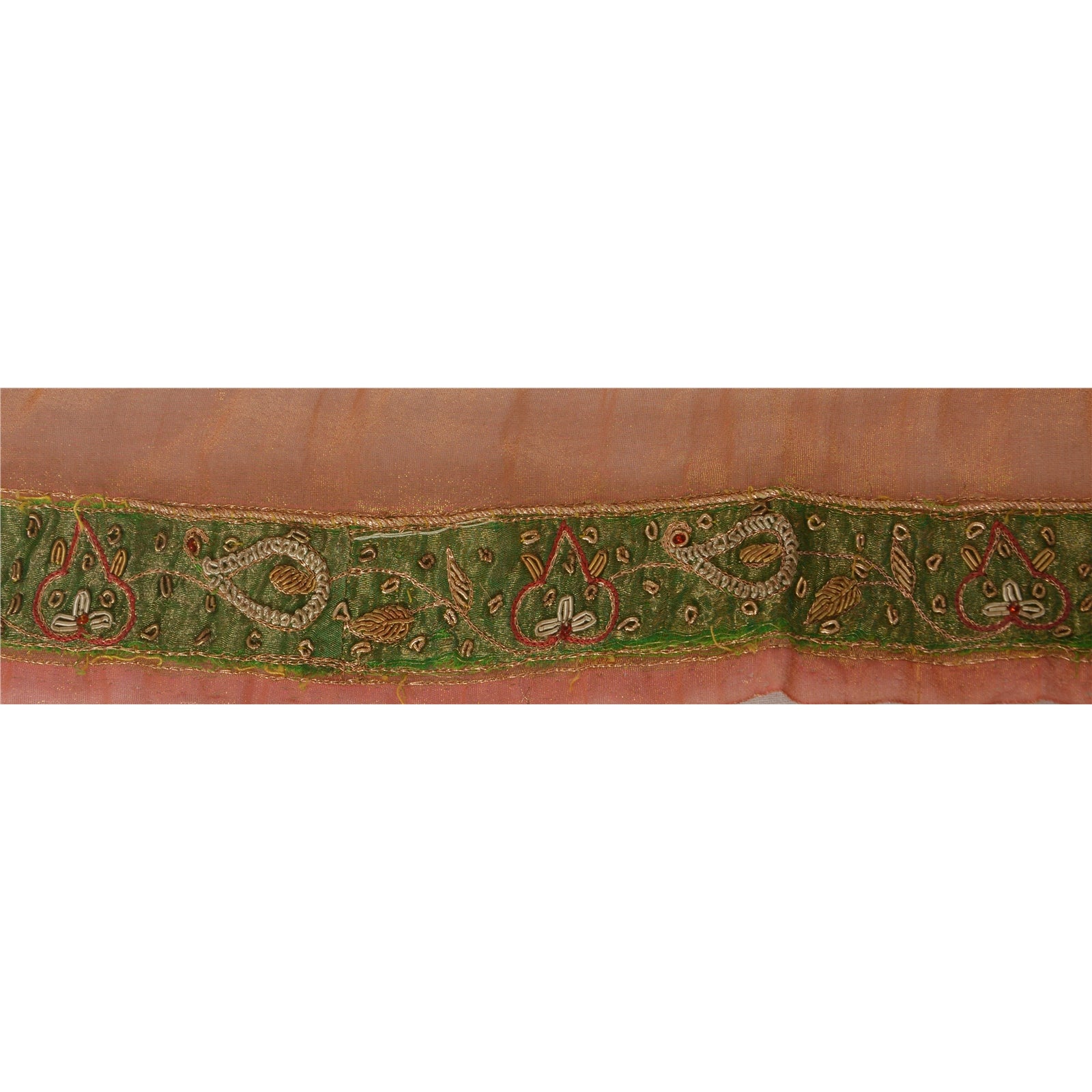 Sanskriti Vintage Hand Embroidered Zardozi Sari Border: Golden Tissue Silk Ribbon Lace