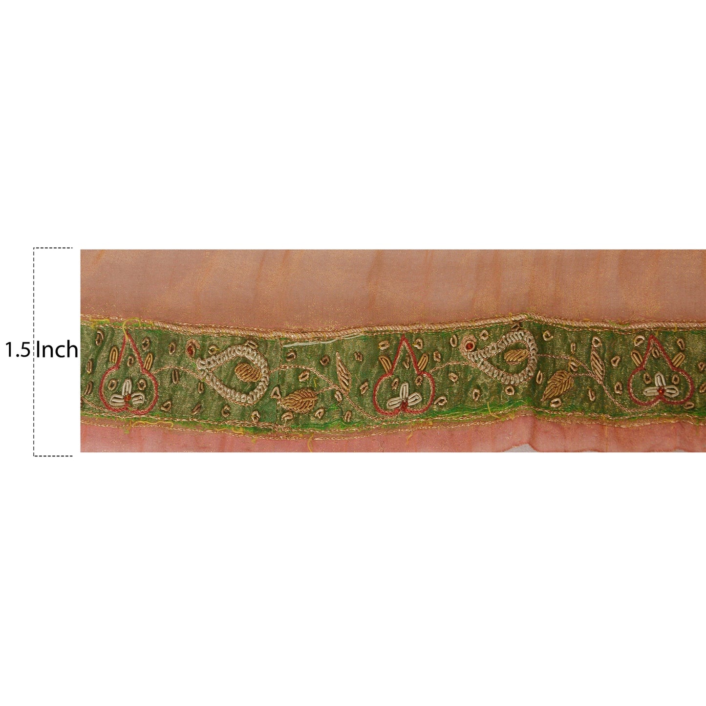 Sanskriti Vintage 1 Yd Sari Håndbroderet Bånd med Gylden Blonde