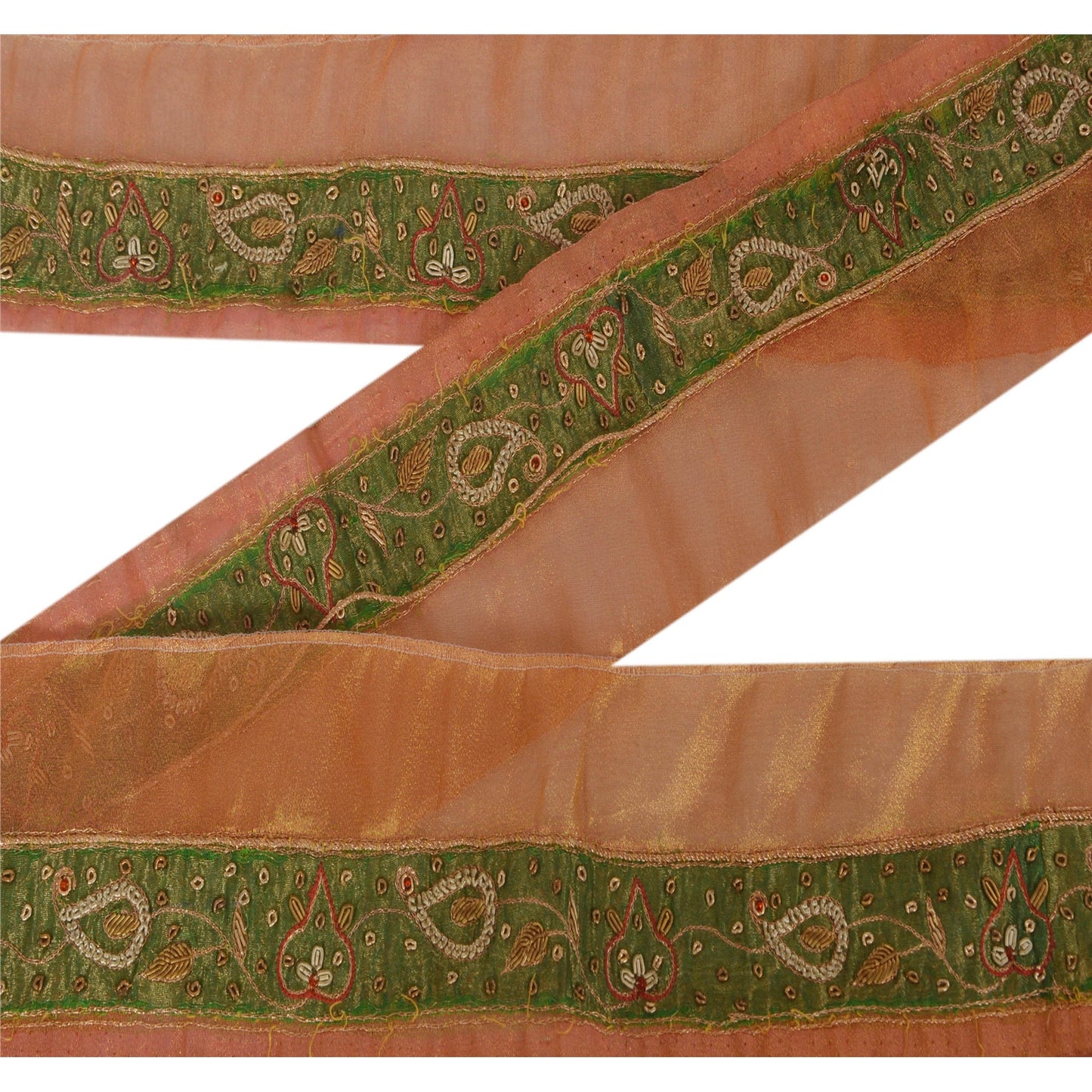 Sanskriti Vintage 1 Yd Sari Håndbroderet Bånd med Gylden Blonde