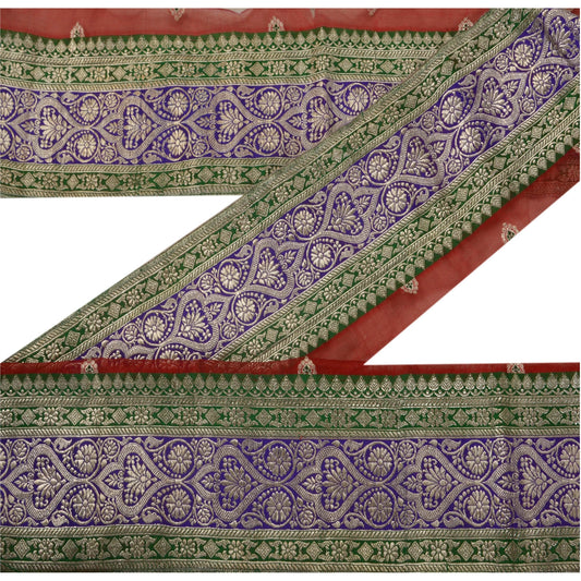 Sanskriti Vintage 1 Yd Trim Red Sari Border Woven Brocade Craft Sewing Zari Lace
