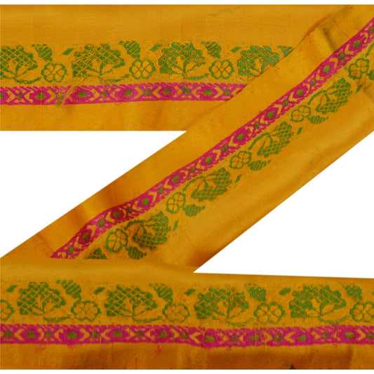 Sanskriti Vintage Yellow Sari Border Hand Beaded 1 Yd Craft Trim Ribbon Lace