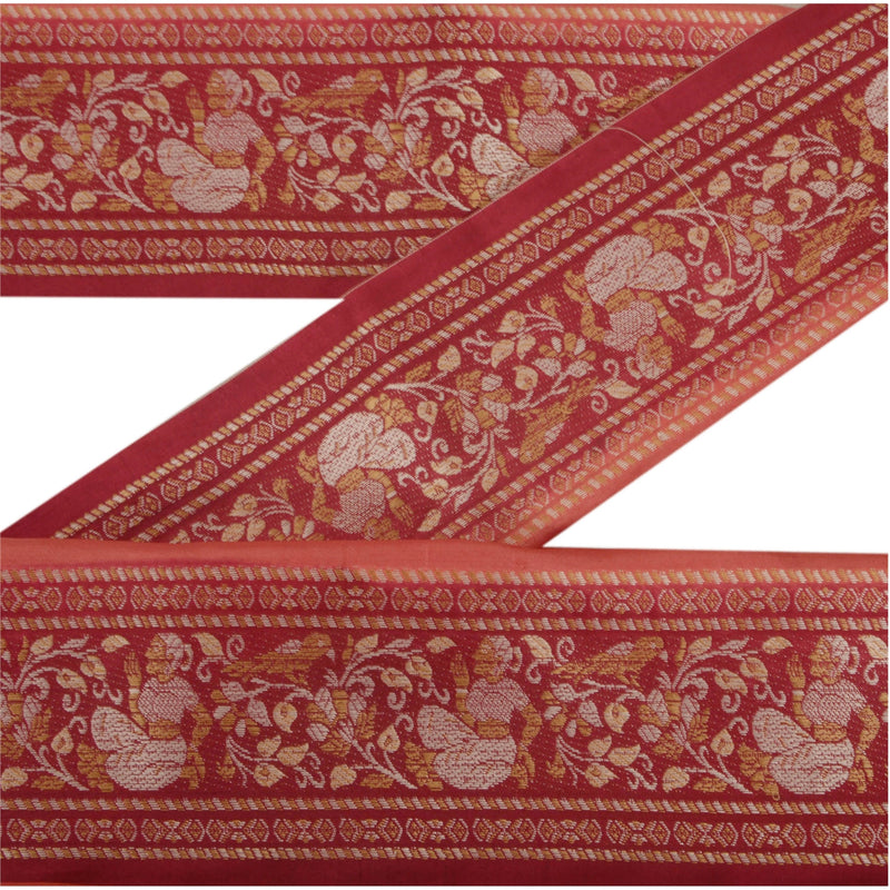 Sanskriti Vintage Peach Sari Border Hand Beaded 1 Yd Craft Trim Sewing Lace