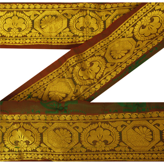 Sanskriti Vintage 1 Yd Trim Sari Border Woven Brocade Craft Sewing Brown 2"W Lace