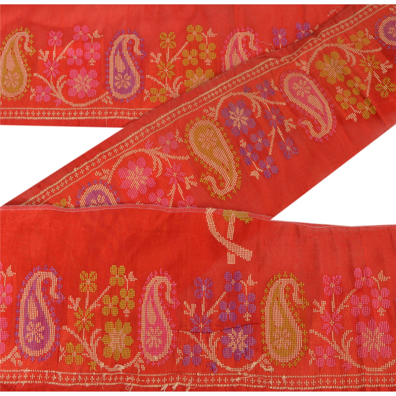 Sanskriti Vintage 1 Yd Sari Kant Vævet Kant Syning Rød Håndværk Dekoration Blonde